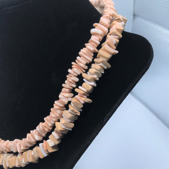 2 Necklace Lot Brown Coated Shell Chips Coco Shell Beach Island Surfer Chunky - Picture 6 of 7